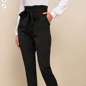Lush Paper Bag Tie Waist Black Pants, Small